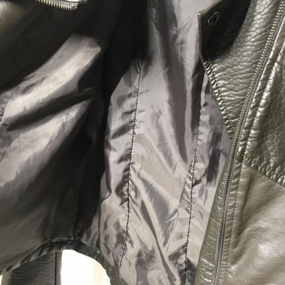 French Connection Faux Leather Moto Jacket in Dark Olive Green XS NWOT - Picture 8 of 8
